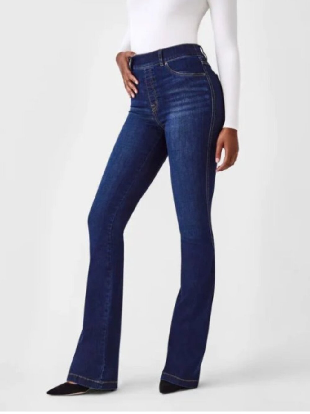 SPANX Flare Jeans Midnight High Rise Shaping Stretch Denim Size M